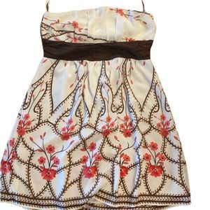 Y2K Cottagecore Wet Seal Cream/Brown with Pink Floral Strapless Dress Size M